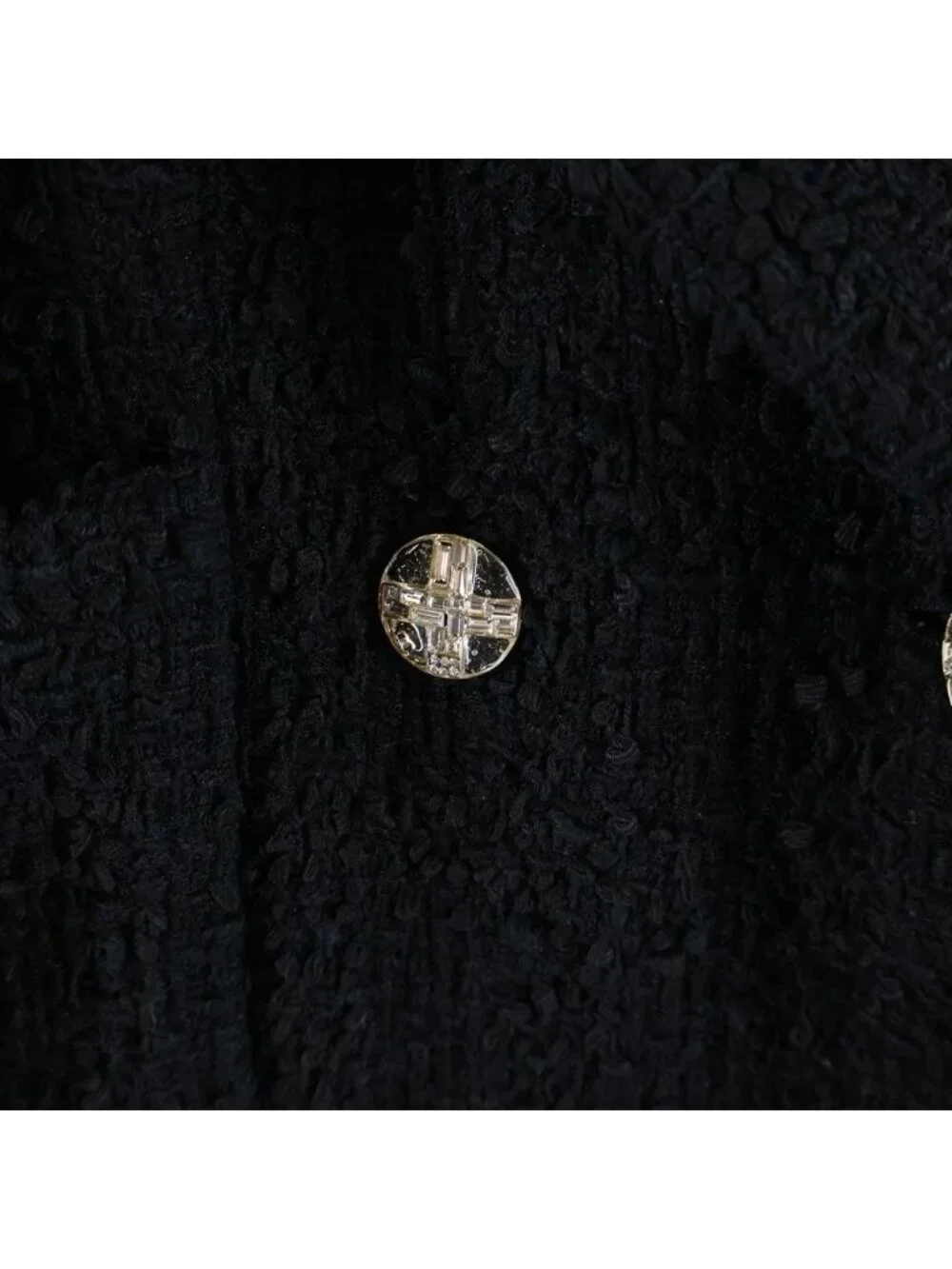 Chanel Tweed Jacket Crystal Button Double Breasted Black